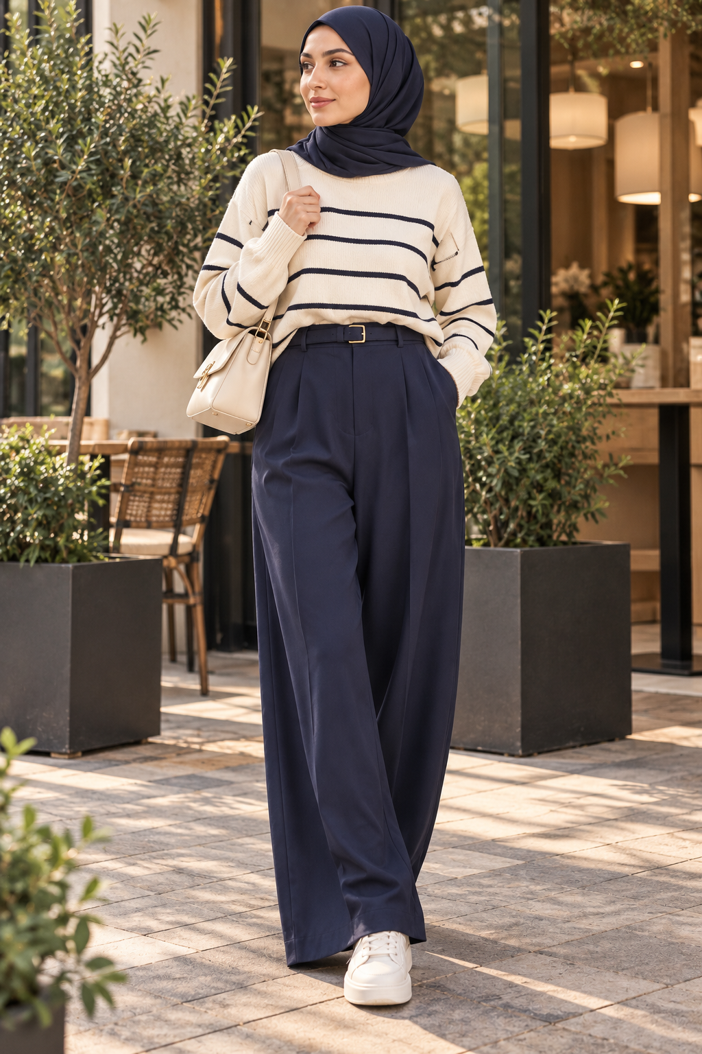 Pantalon large tailleur – Bleu marine