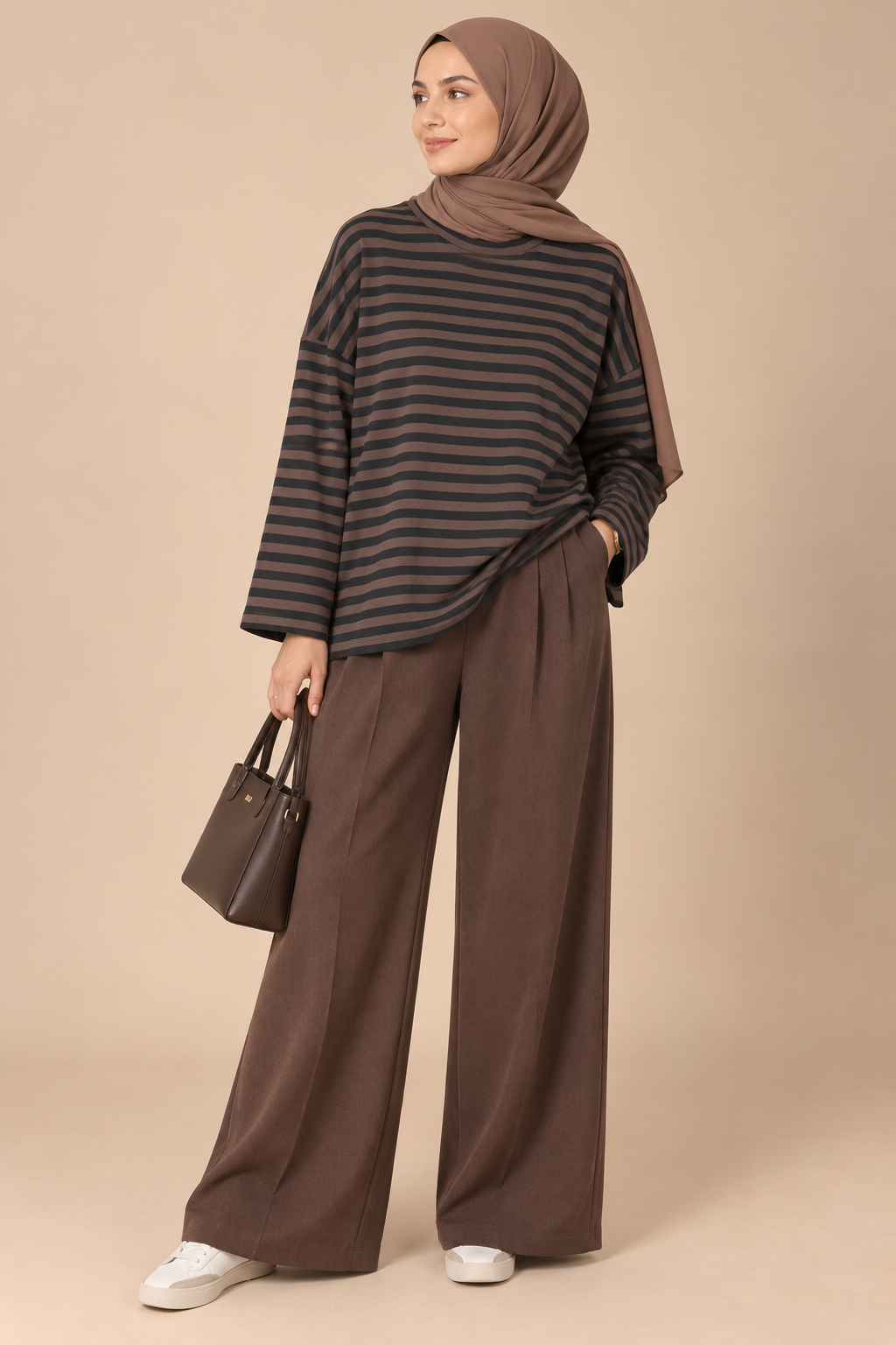 Pantalon large en coton – Vieux rose marron