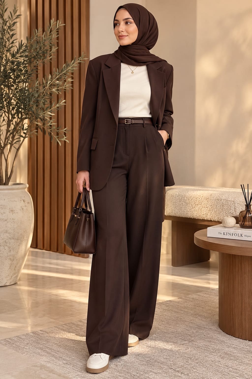 Pantalon tailleur fluide marron
