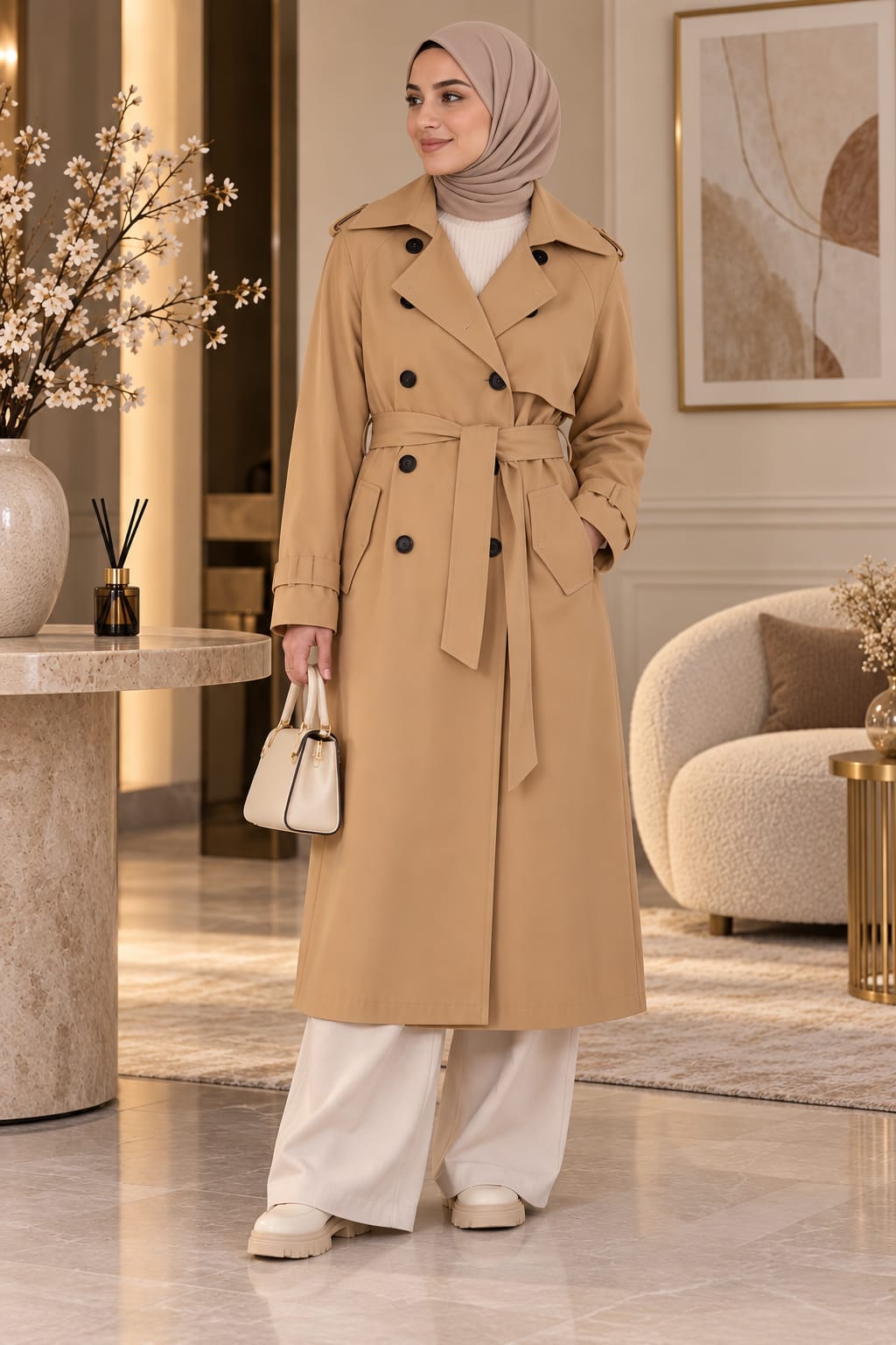 Trench long ceinturé – Beige