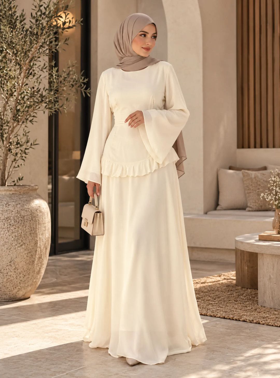 Robe fluide à volants écru