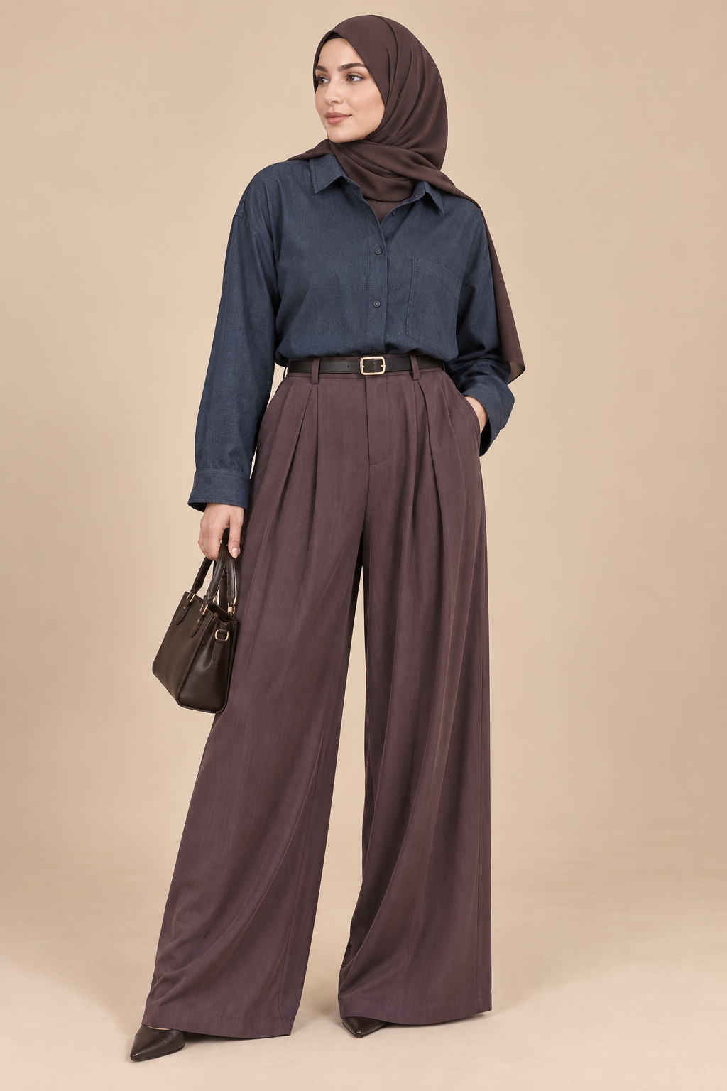 Pantalon fluide taille haute – BORDEAUX