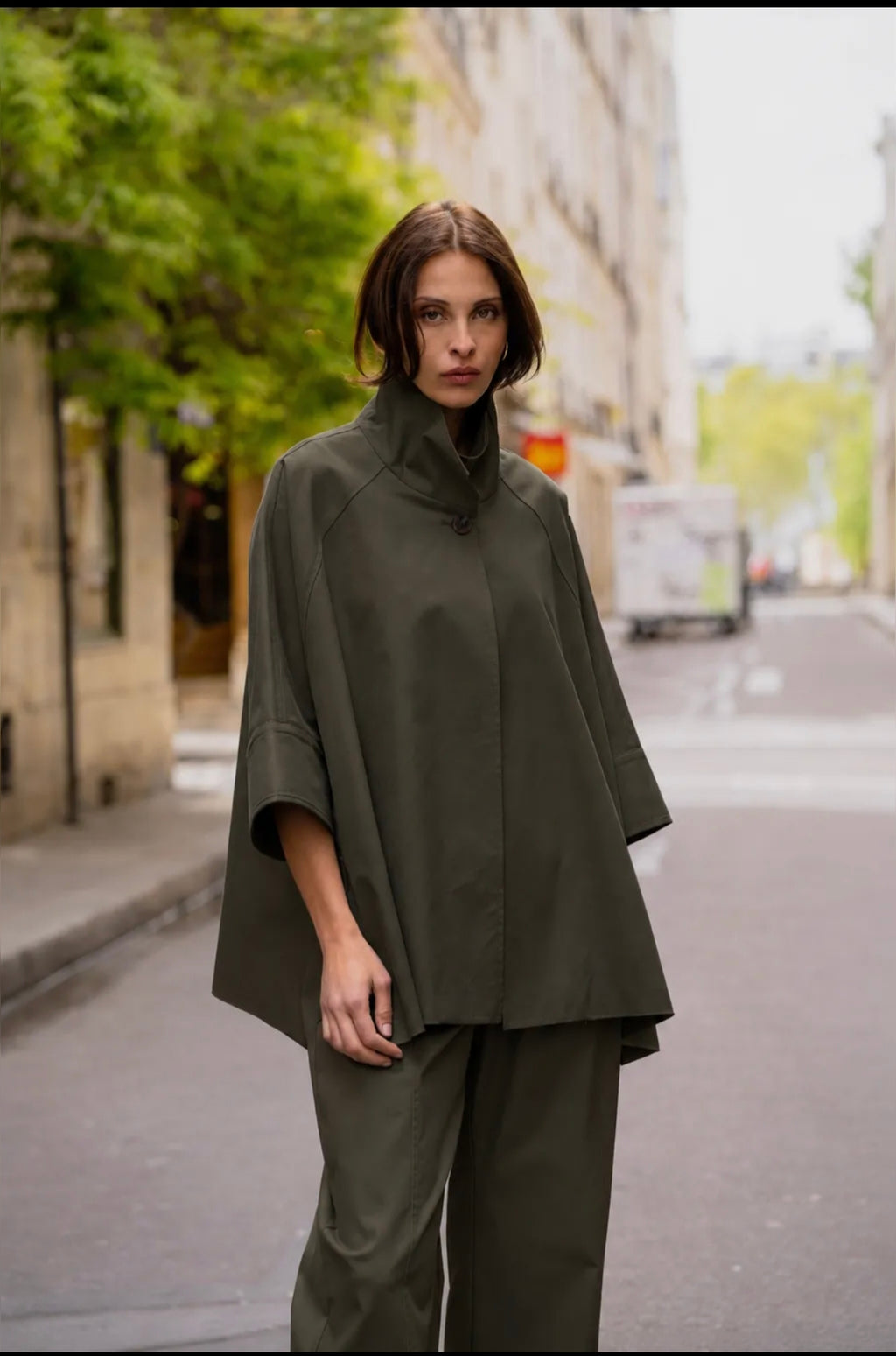 Veste fluide col montant – Kaki