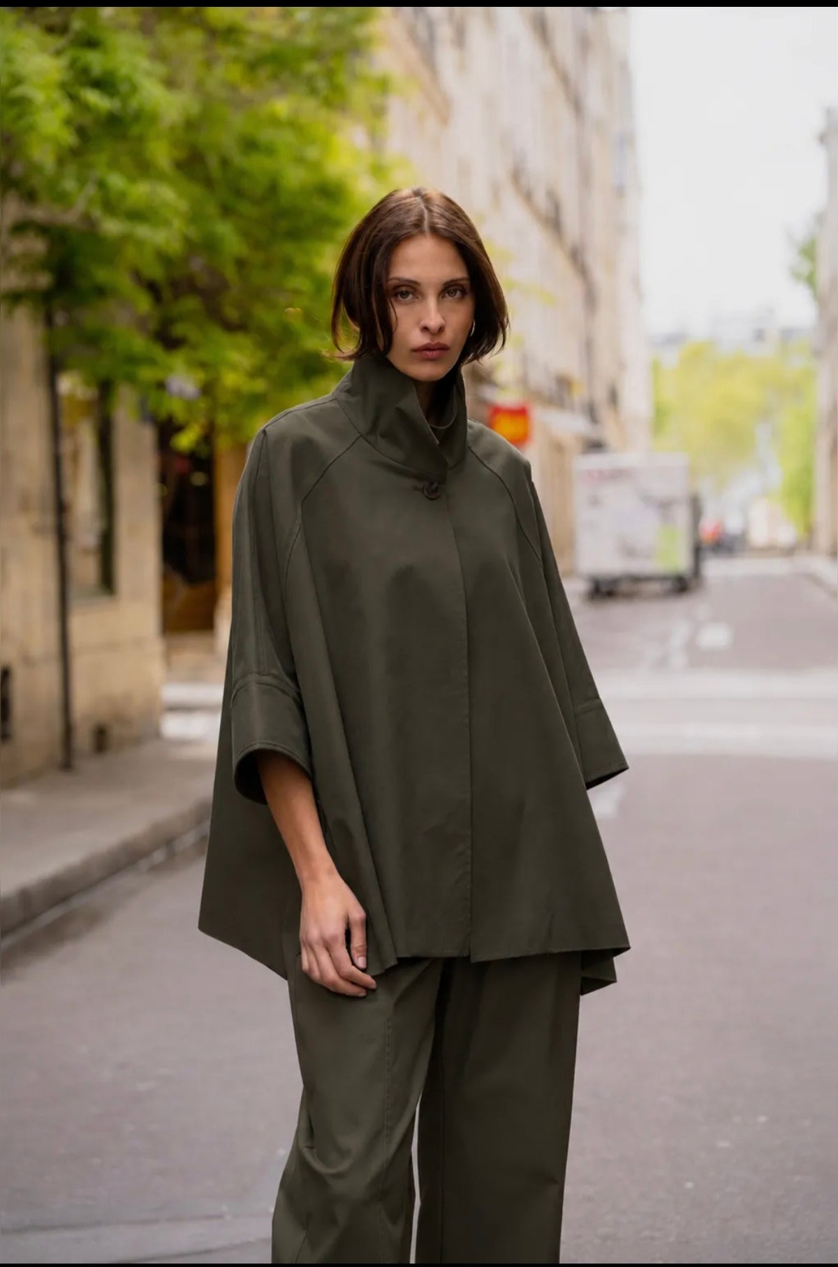 Veste fluide col montant – Kaki