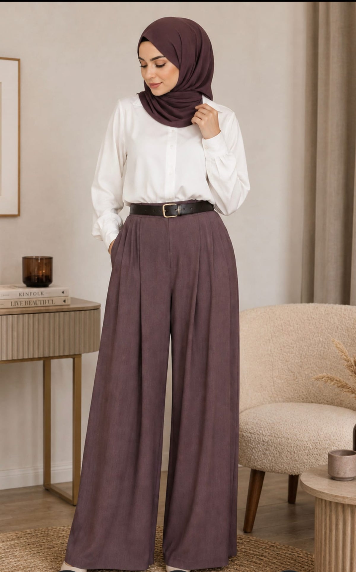 Pantalon large en coton – Vieux rose marron