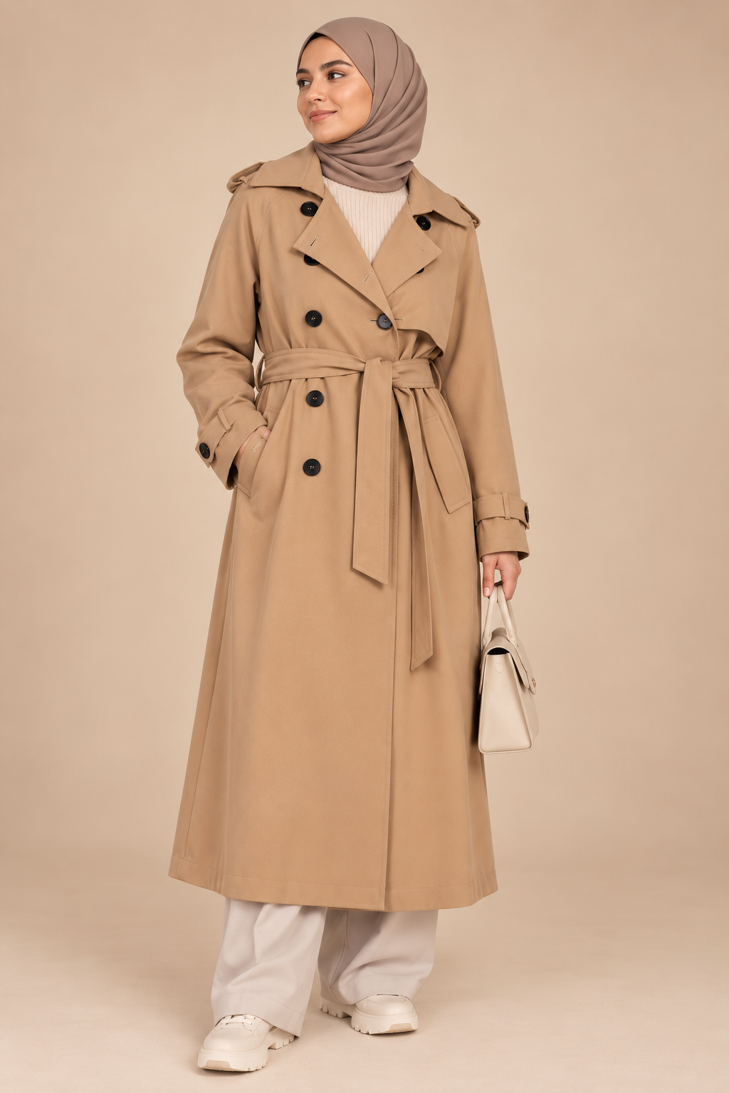 Trench long ceinturé – Beige