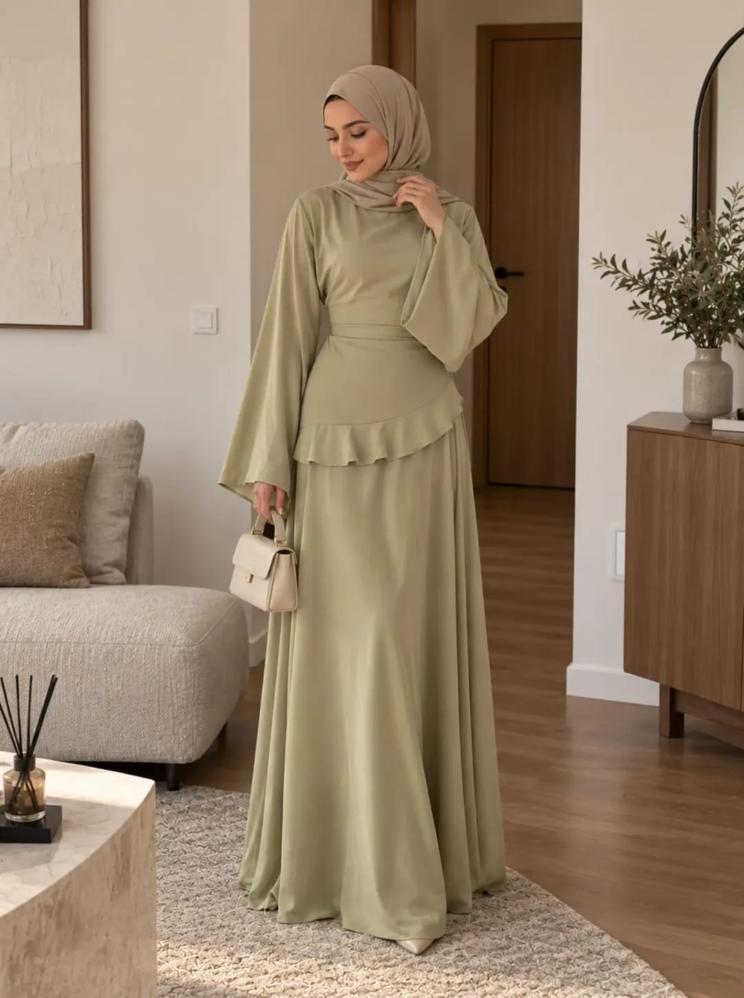 Robe fluide à volants vert