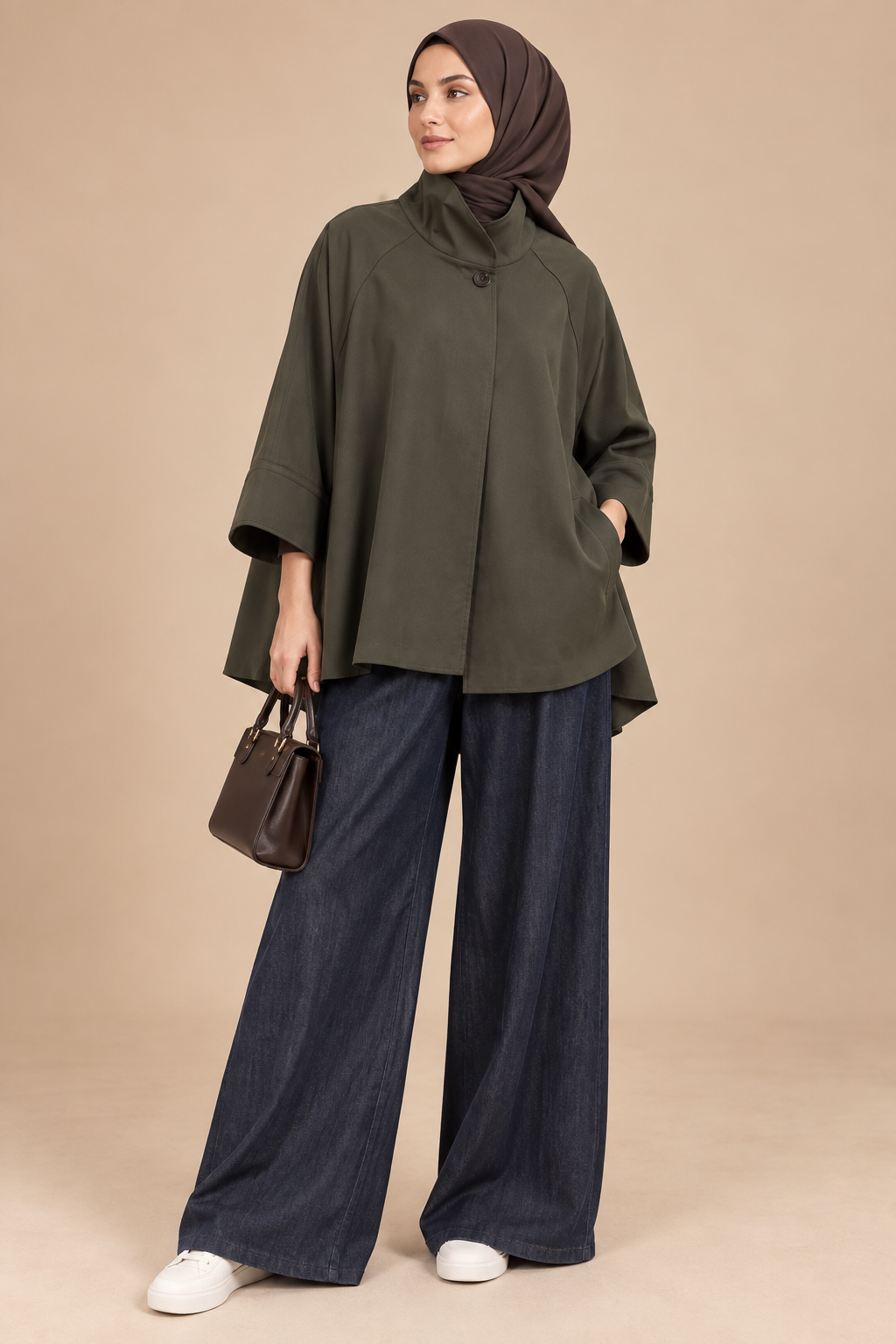 Veste fluide col montant – Kaki