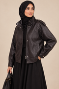 Veste biker effet cuir – Noire