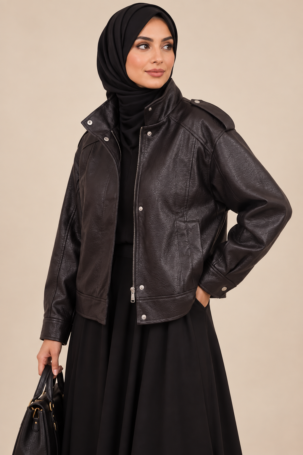 Veste biker effet cuir – Noire