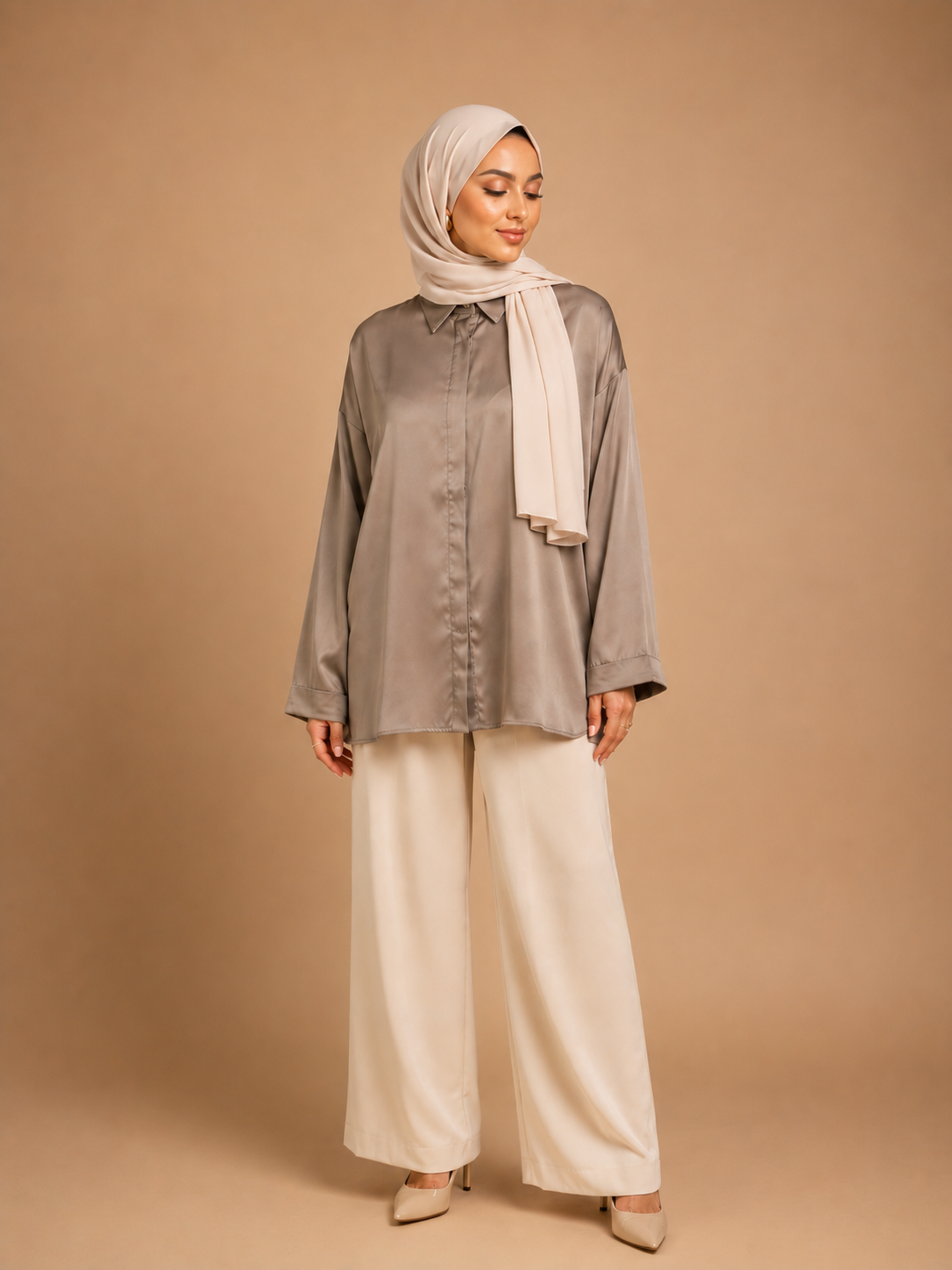 Chemise Tunique Sophia satinée taupe