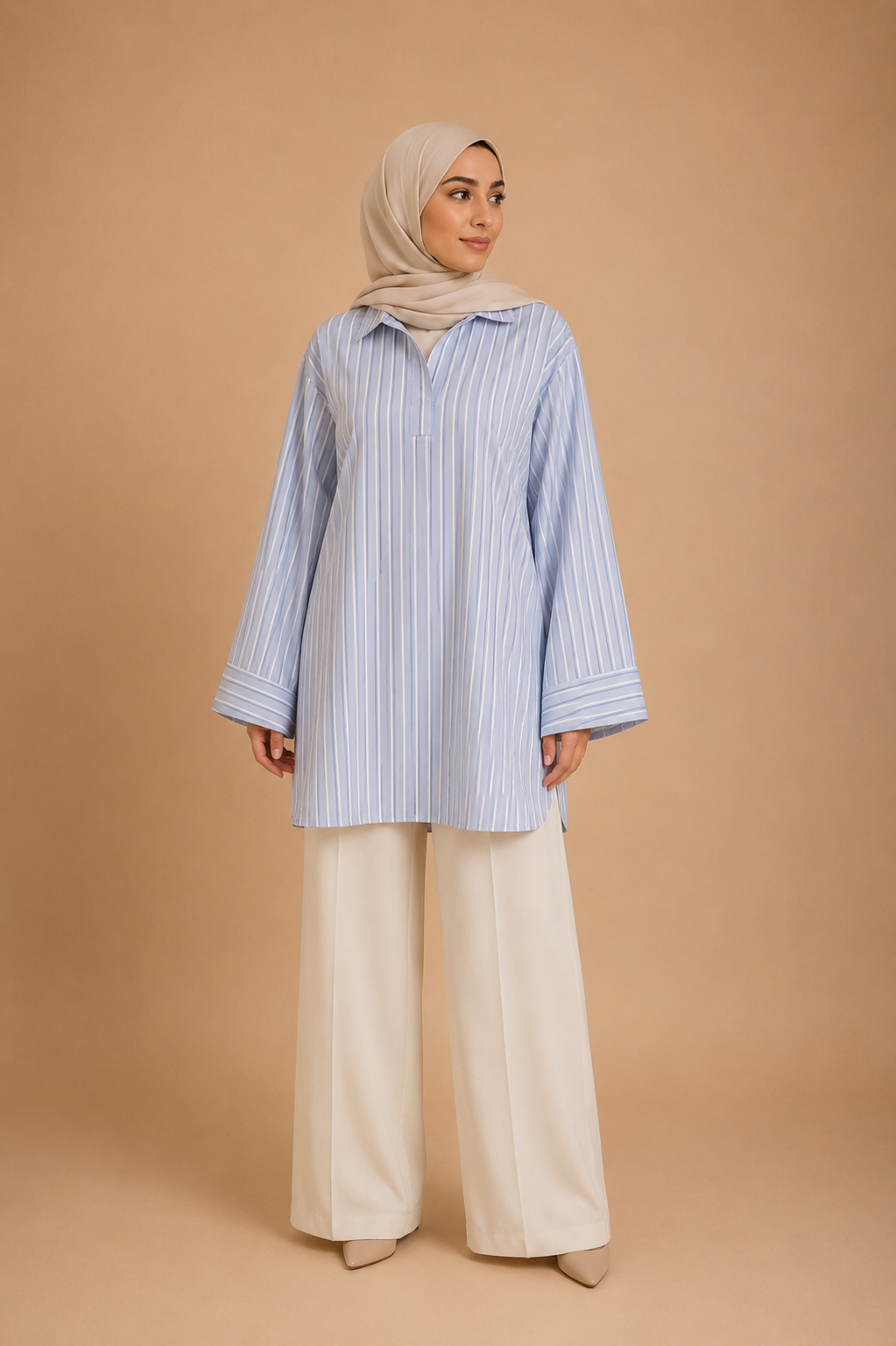 Chemisier long oversize à rayures bleu