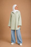 Chemisier long oversize à rayures vert