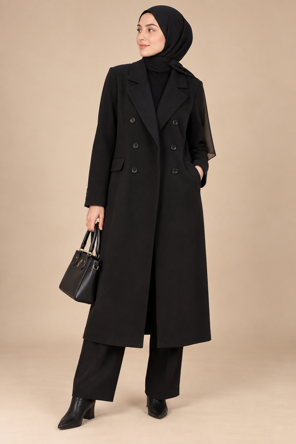 Long blazer croisé – Noir