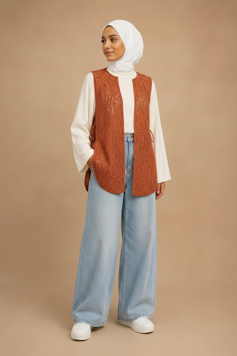 Gilet brodé sans manches terracotta Yara