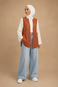 Gilet brodé sans manches terracotta Yara