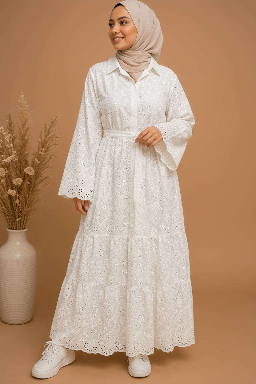 Aya Embroidered White Long Dress
