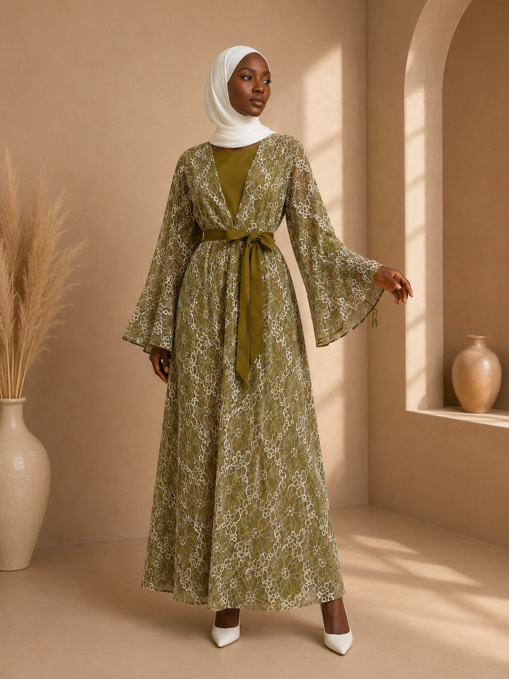 Sirine Lace Dress and Kimono Set