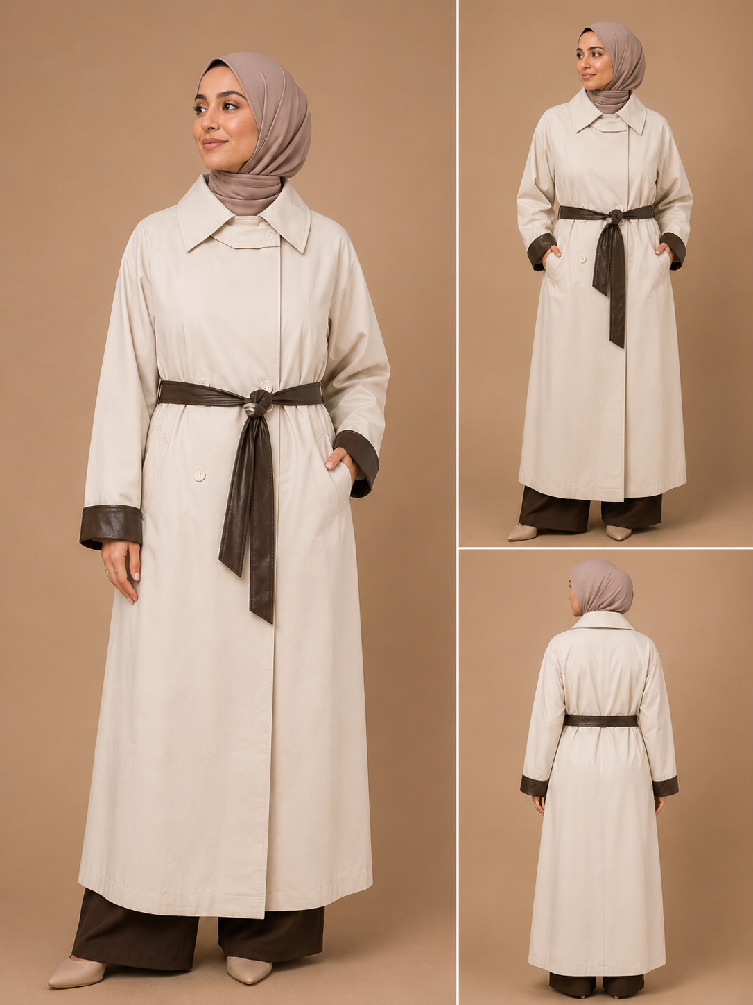 Trench long beige et marron