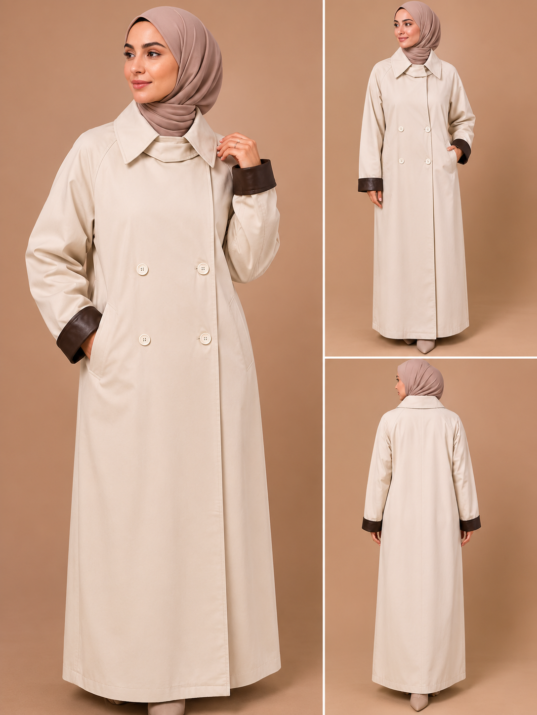 Trench long beige et marron