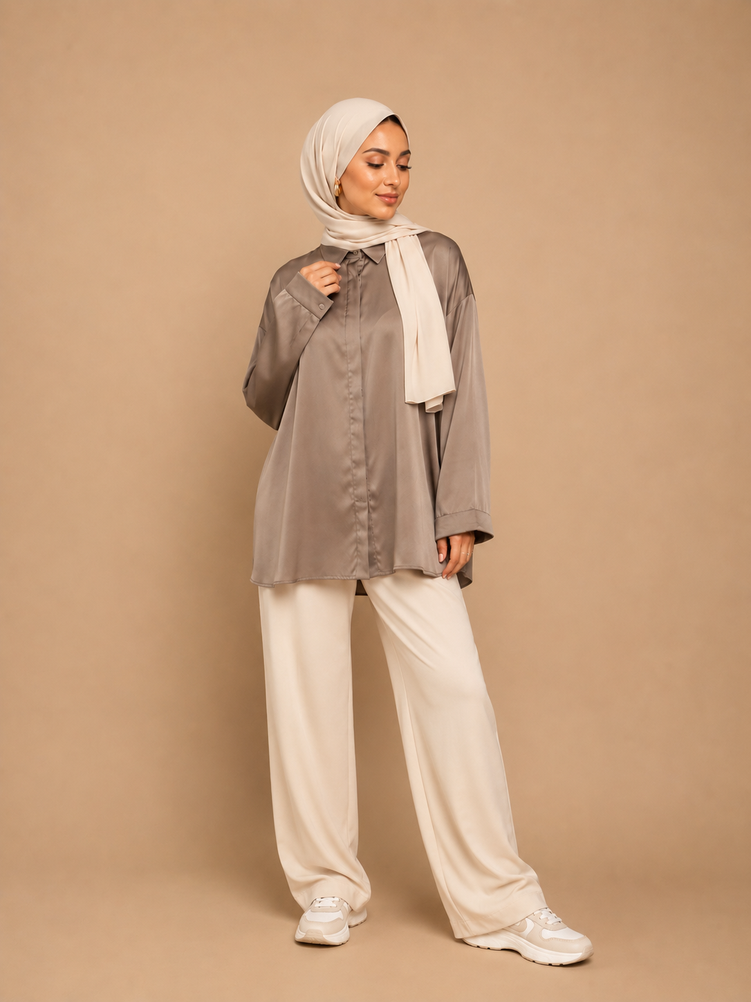 Chemise Tunique Sophia satinée taupe