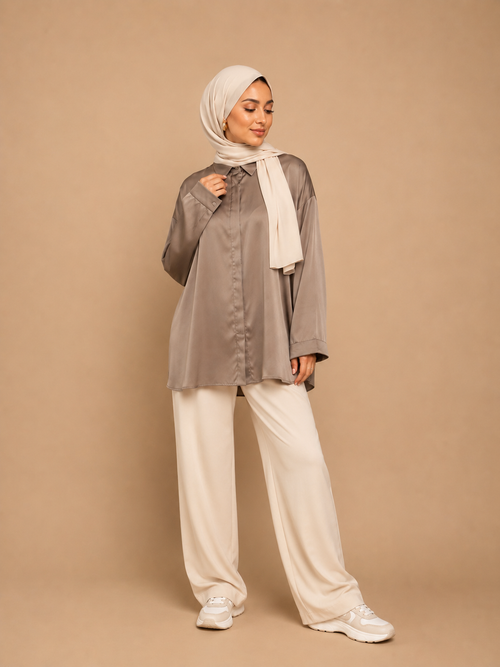 Chemise Tunique Sophia satinée taupe