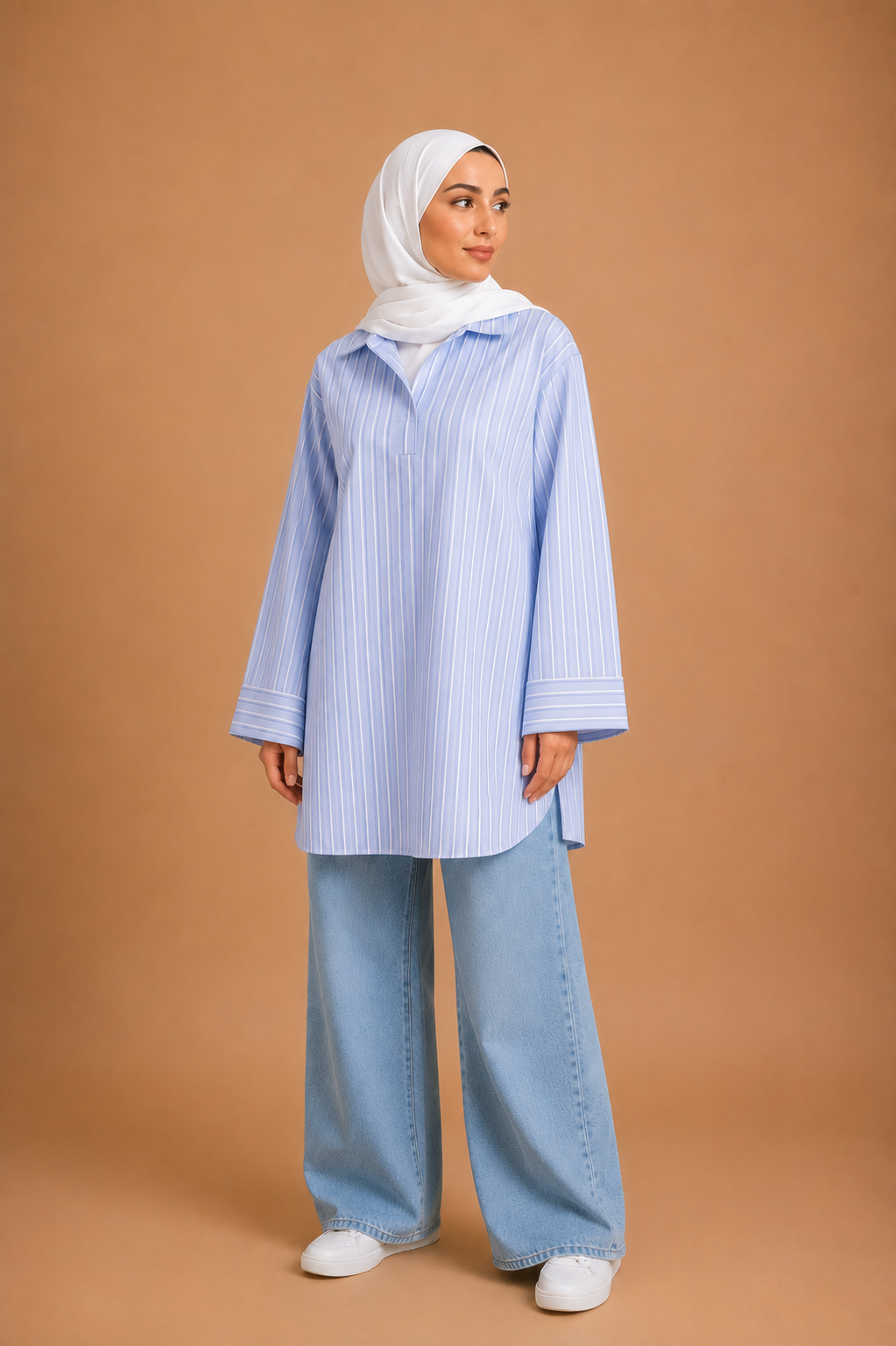 Chemisier long oversize à rayures bleu