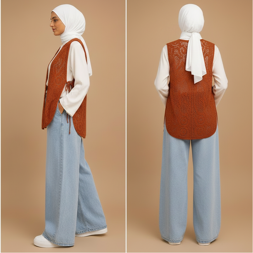 Gilet brodé sans manches terracotta Yara
