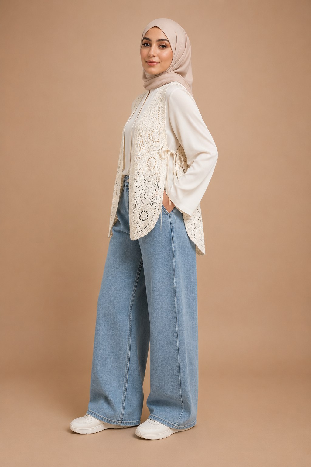 Gilet brodé sans manches Yara blanc