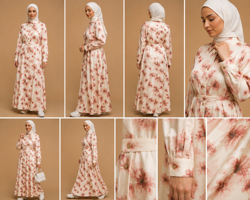 Robe longue  Nora rose à fleurs