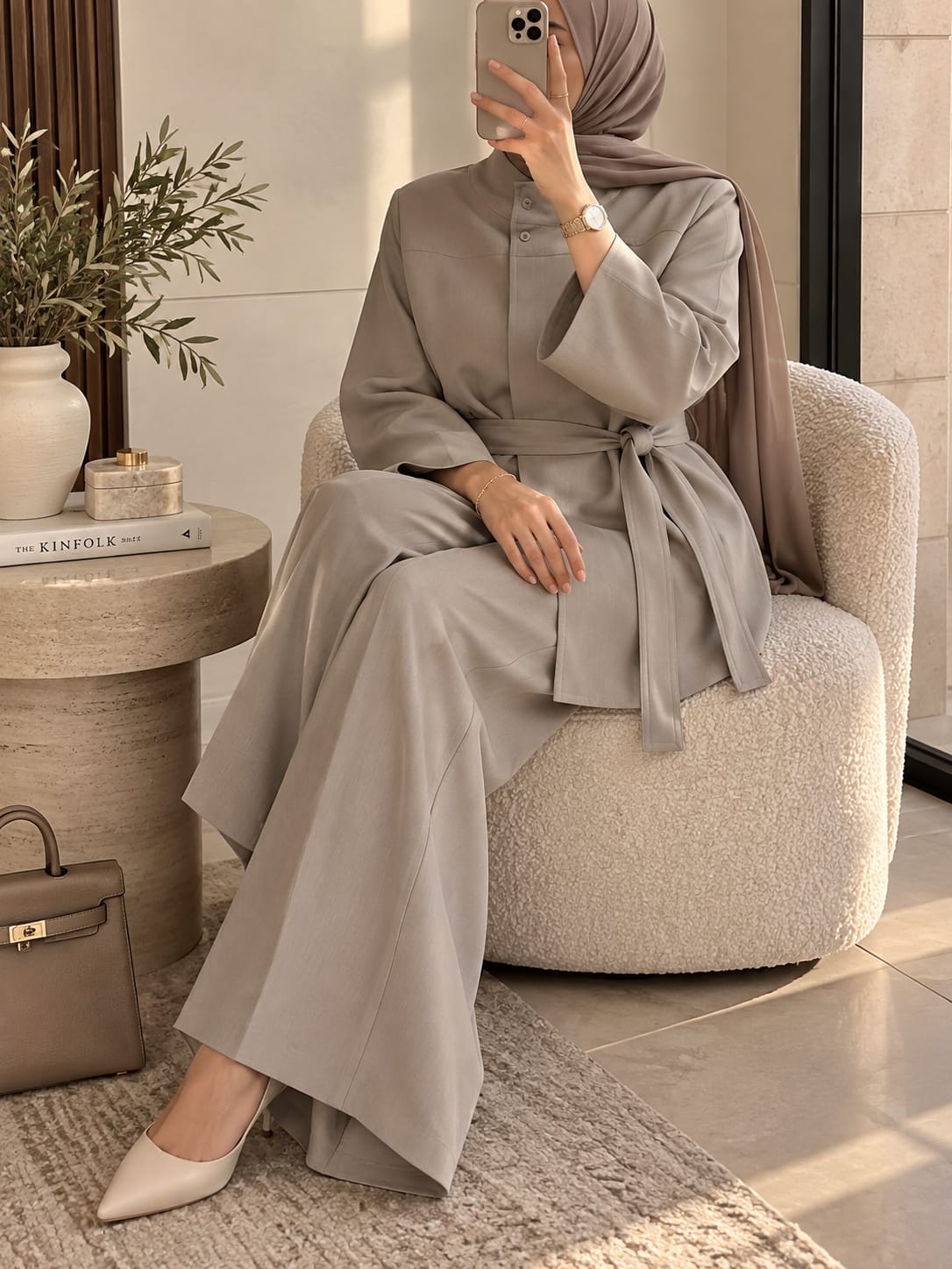 Ensemble beige taupe avec ceinture