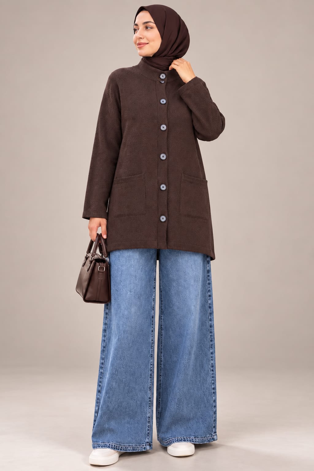 Pull long boutonné