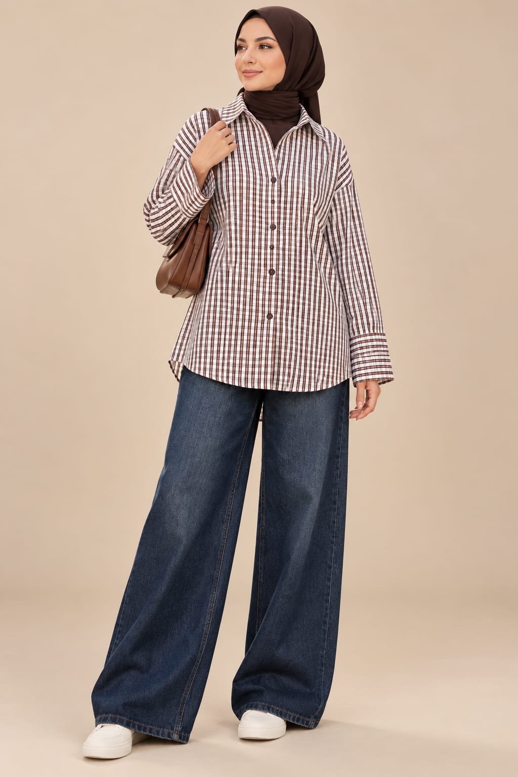 Chemise à carreaux marron & blanc