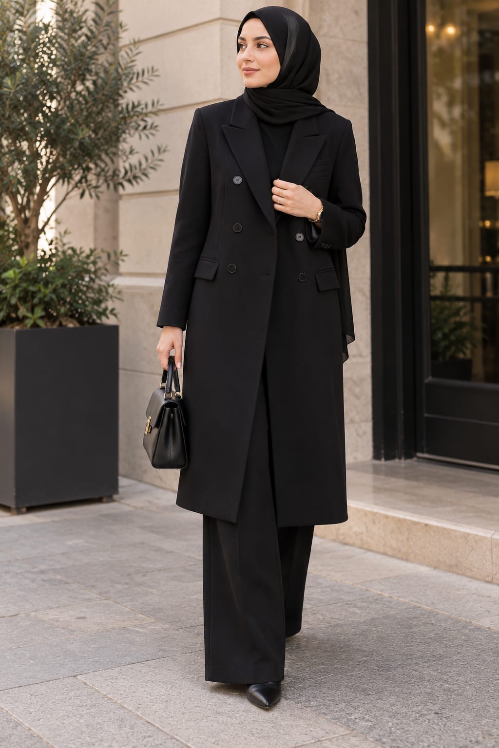 Long blazer croisé – Noir