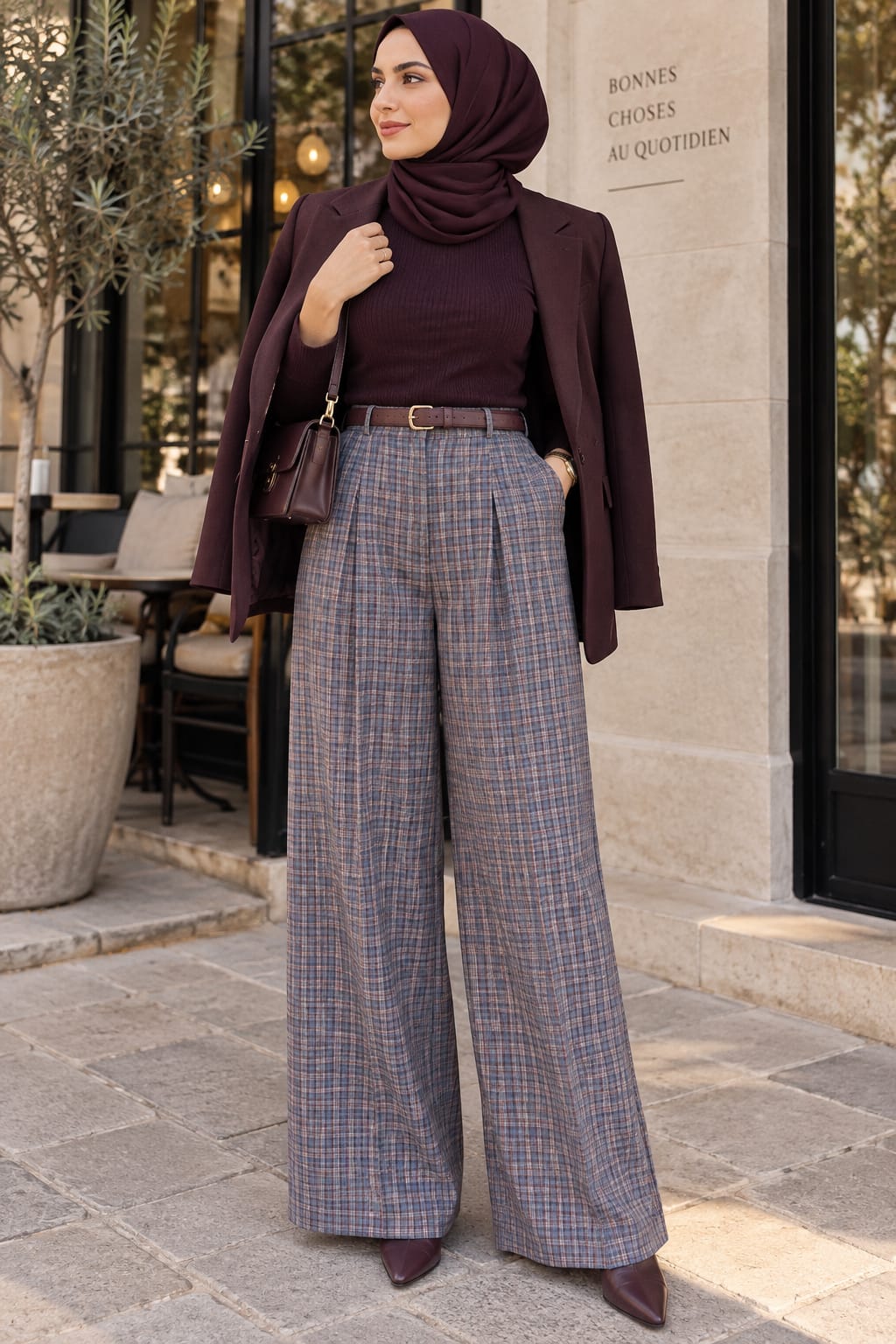 Pantalon à carreaux bordeaux