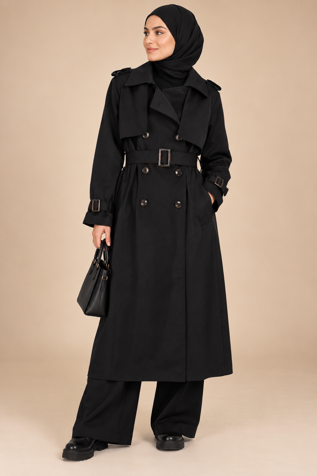 Manteau long croisé – Noir