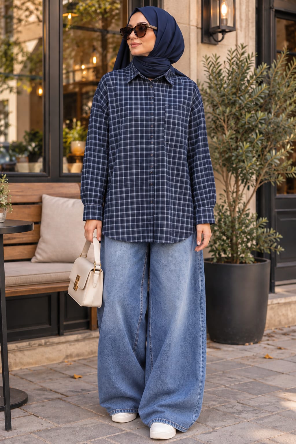 Chemise à carreaux bleu marine