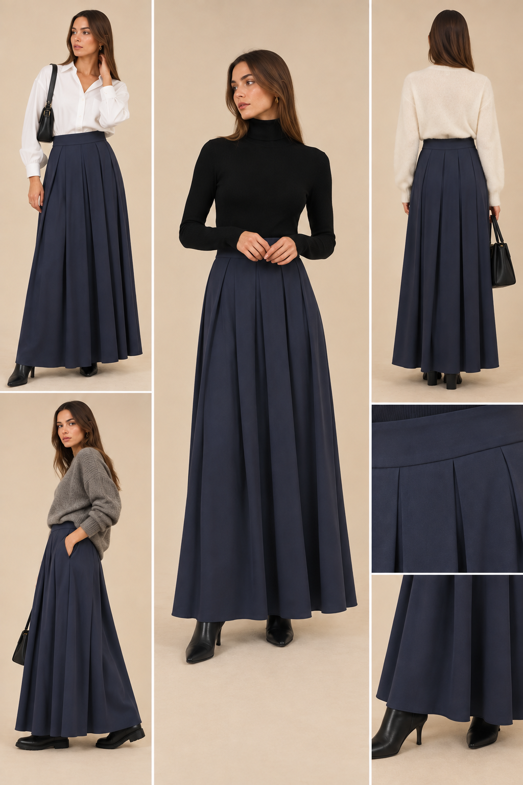 Jupe longue plissée – Bleu marine