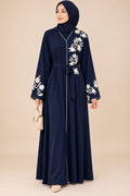 Abaya fleurie et pailletée bleu marine