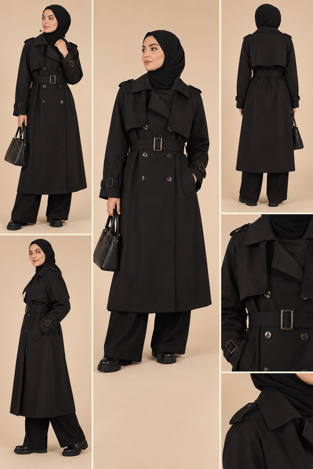 Manteau long croisé – Noir