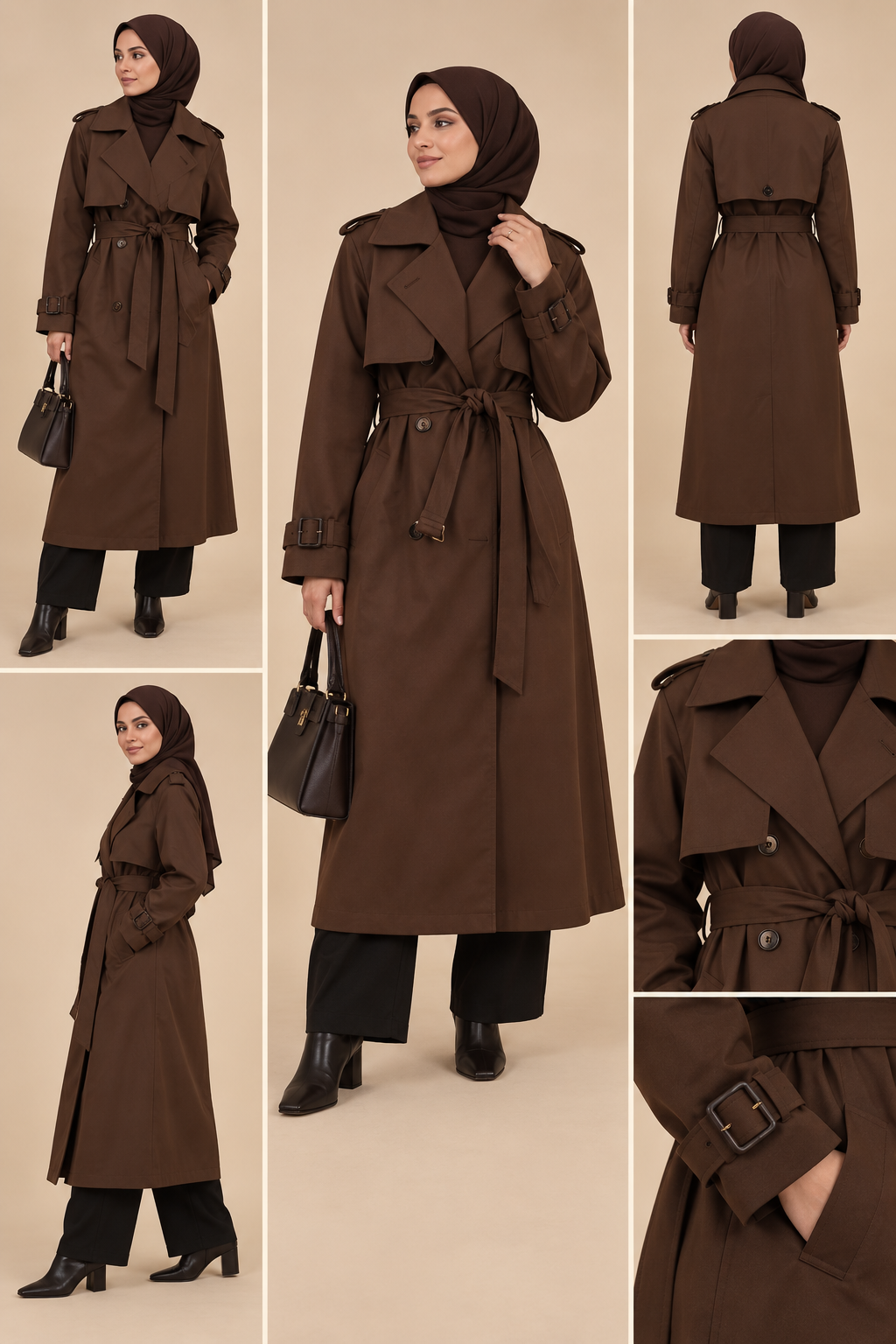 Manteau long croisé – Marron