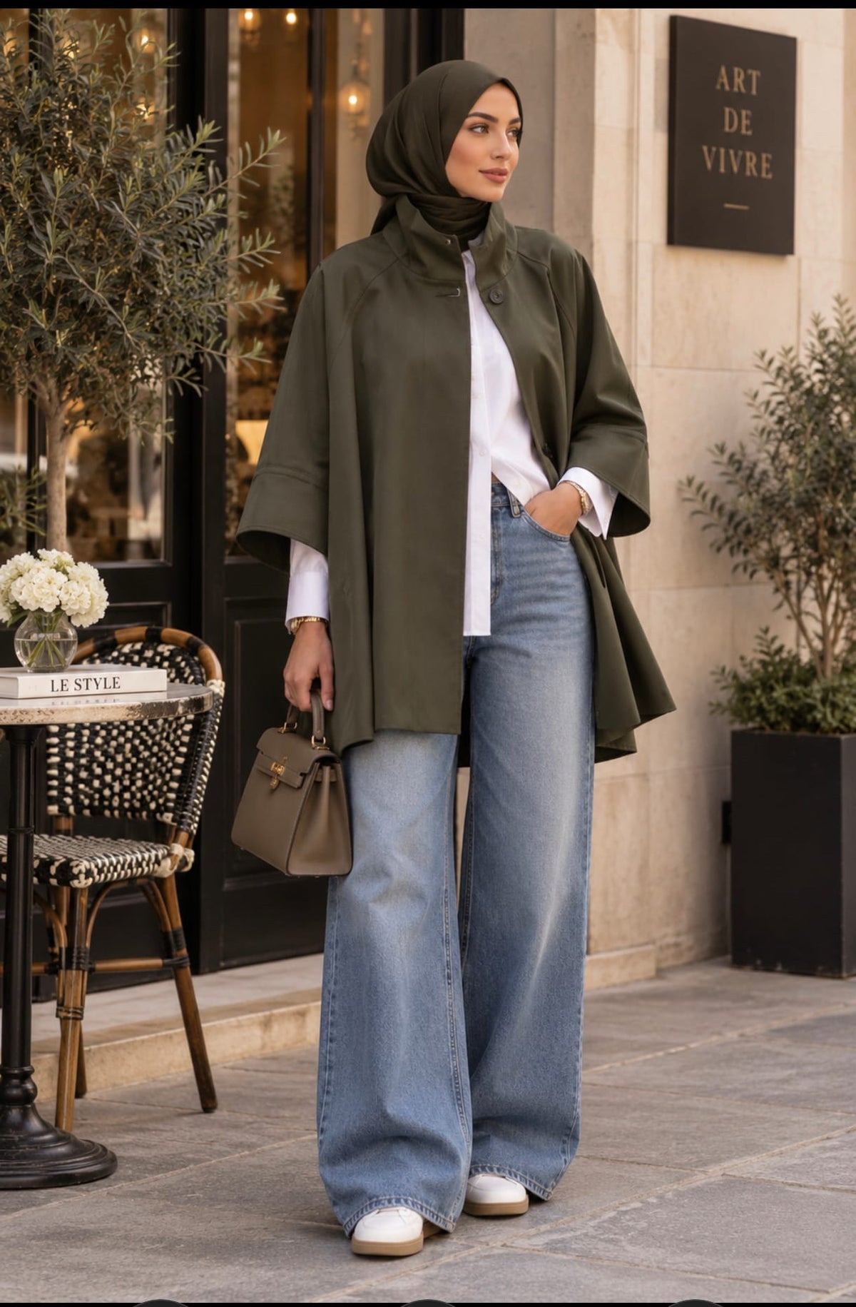 Veste fluide col montant – Kaki