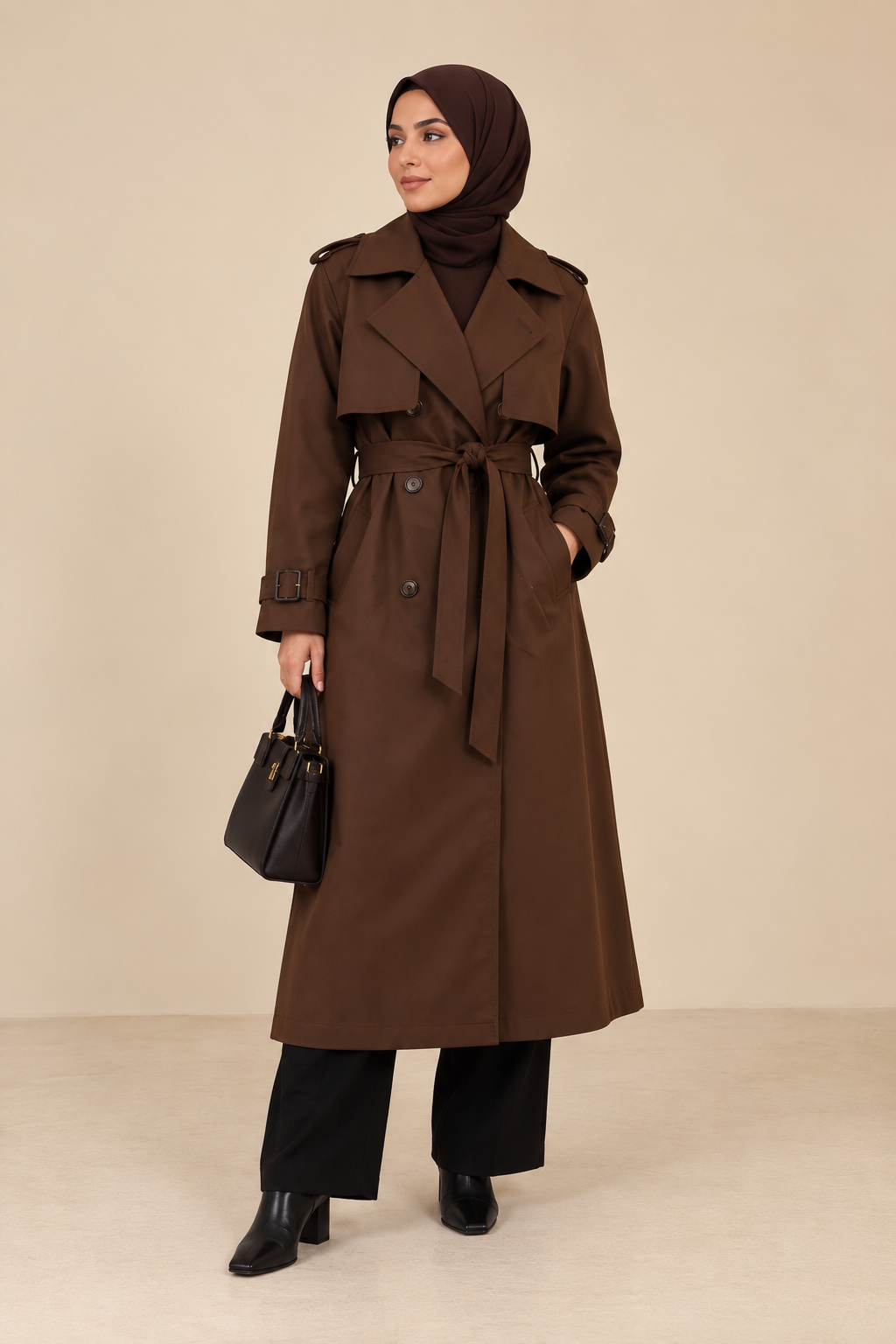 Manteau long croisé – Marron
